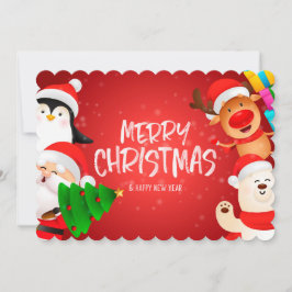 Jul Santa Pingvin Ren Isbjörn Julkort