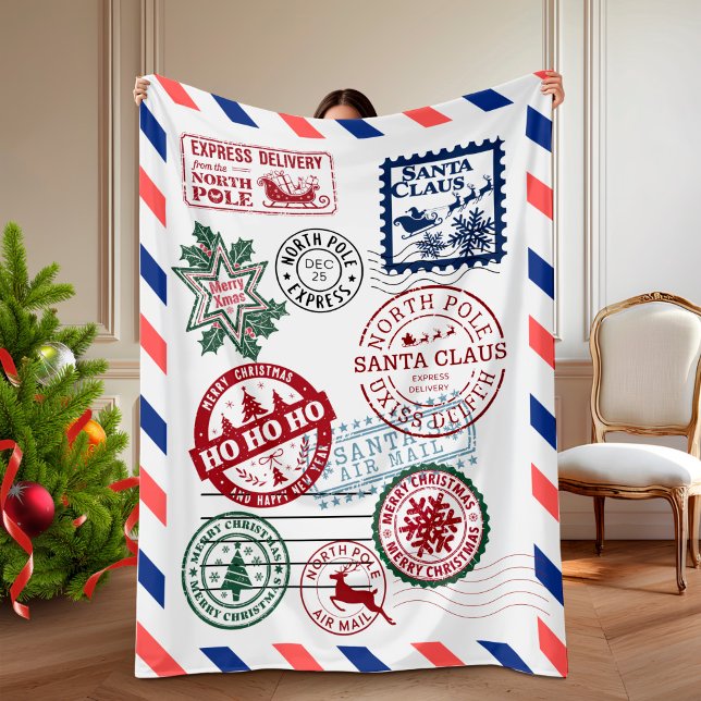 Jul Santa post Nordpolen  Fleecefilt (North Pole Santa Mail Christmas Fleece Blanket)