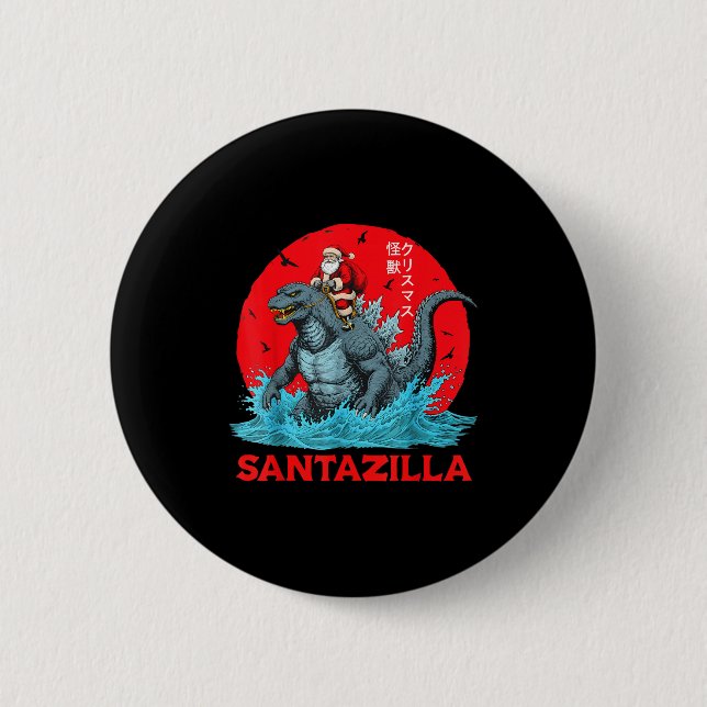 Jul Santa Ridning Japanska Monster Kaiju Sant Knapp (Framsida)