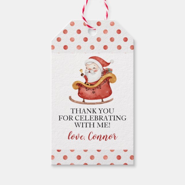 Jul Santa Sleigh Första födelsedag Presentetikett (Framsidan)