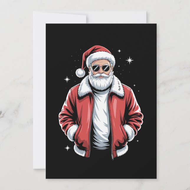 Jul Santa Solglasögon Läderjacka Bomber Inbjudningar (Framsida)