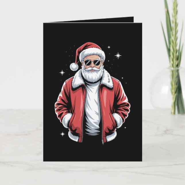 Jul Santa Solglasögon Läderjacka Bomber Kort (Framsida)