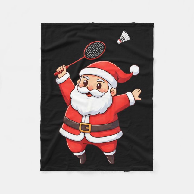 Jul Santa Spelar Badminton Söt Badminton L Fleecefilt (Framsidan)