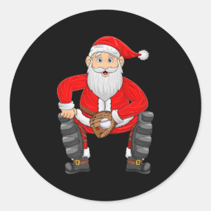 Jul Santa spelar baseboll Catcher Xmas Srts Runt Klistermärke