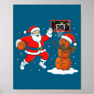 Jul Santa Spelar Basketboll Snömannen Konstverk Poster