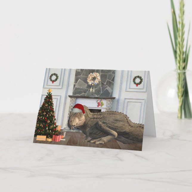 Jul Santa Tyrannosaurus Dinosaurie Scen  Kort (Framsida)
