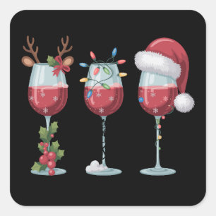 Jul Santa Vin Glas Högtidlig Säsong Dricka Fyrkantigt Klistermärke