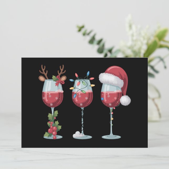 Jul Santa Vin Glas Högtidlig Säsong Dricka Julkort (Stående Fram)