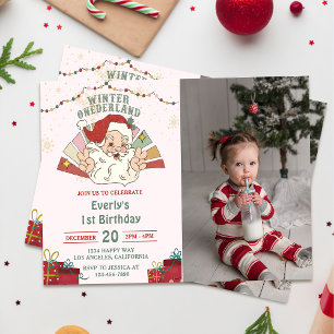 Jul Santa Winter Onederland Birthday Photo Inbjudningar