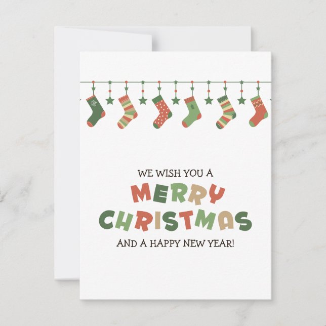 Jul säsong hängande strumpor färgad julkort (Framsida)