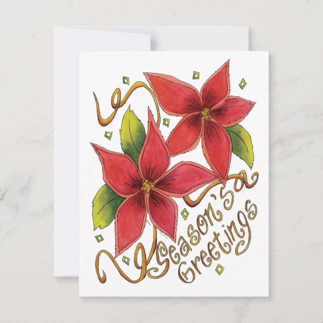 Jul Säsongens Hälsningar Poinsettia Inbjudan (Framsida)