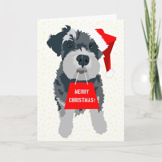 Jul Schnauzer Hund Santa Hat Greeting Card Helgkort (Framsida)