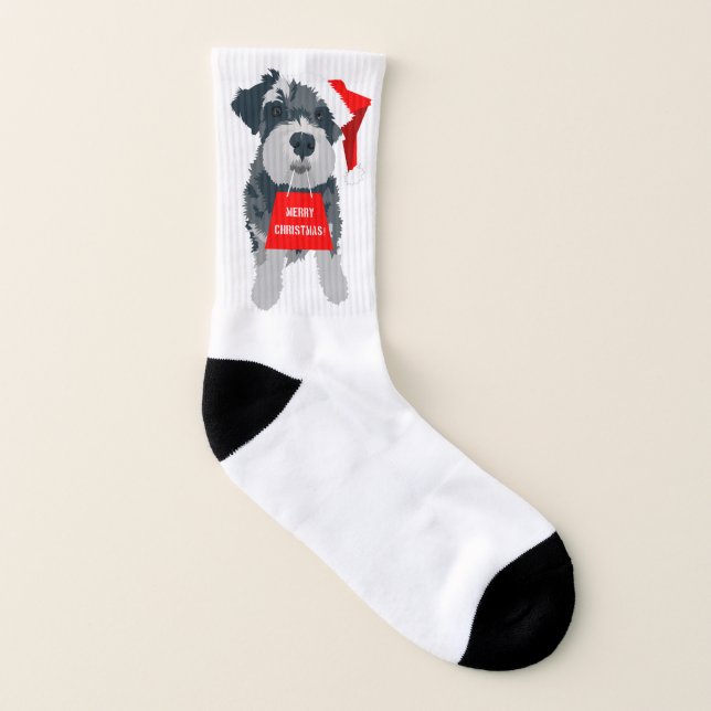 Jul Schnauzer Hund Santa Hat Roligt Socks Strumpor (Höger utanför)