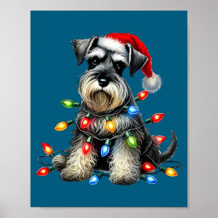 Jul Schnauzer Hund Tomtehatt Xmas Ljus Holid Poster