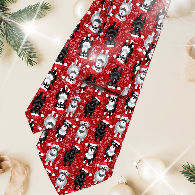 Jul Schnauzers i Santa Hats Anpassningsbar Färg Slips (Skapare uppladdad)