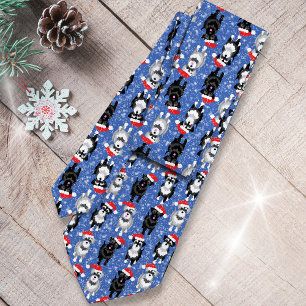 Jul Schnauzers i Santa Hats Blue Background Slips