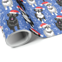 Jul Schnauzers i Santa Hats Blue Snöflingor