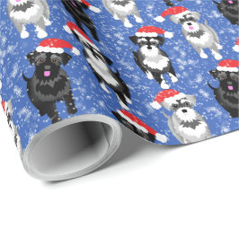 Jul Schnauzers i Santa Hats Blue Snöflingor Presentpapper