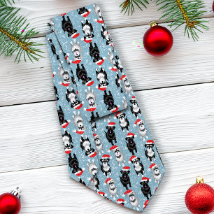 Jul Schnauzers i Santa Hats Light Blue Slips