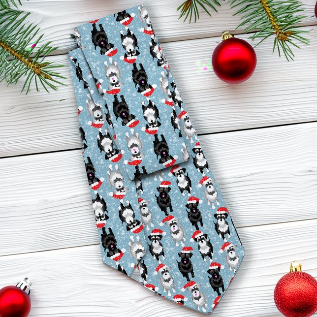 Jul Schnauzers i Santa Hats Light Blue Slips (Skapare uppladdad)