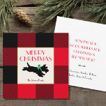 Jul Scottie Hund Buffalo Play Red Flat Anteckningskort<br><div class="desc">Vintage stil-julkort med en festlig hund och en traditionell Buffalo Play-check mönster i rött och svart. Texten på framsidan och baksidan kan anpassas.</div>