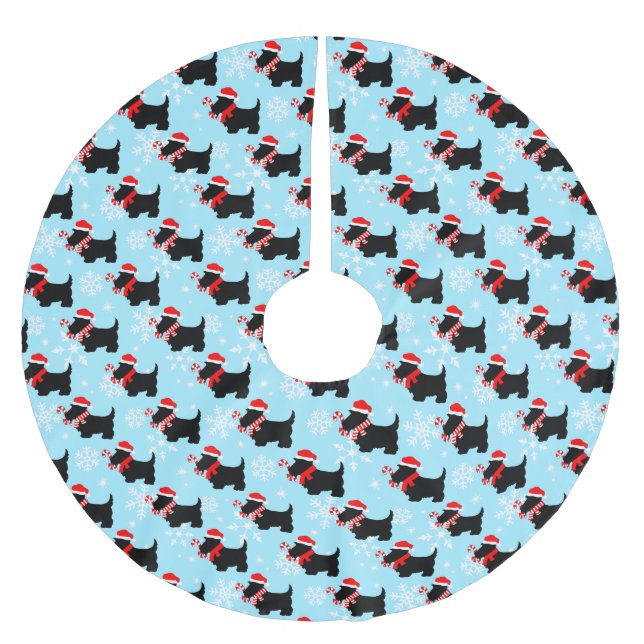 Jul Scottie Hundar Mönster Julgransmatta Borstad Polyester (Framsidan)