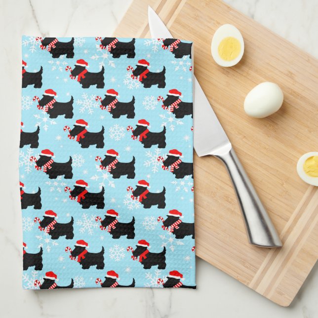 Jul Scottie Hundar Mönster Kökshandduk (Vikt i Fjärdedel)