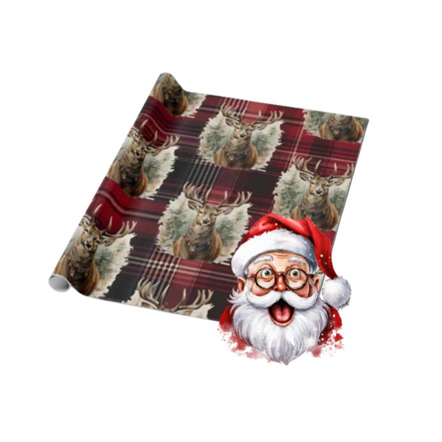 Jul Scottish Tartan mörk Red Reindeer Presentpapper (Scottish Reindeer Christmas Paper)