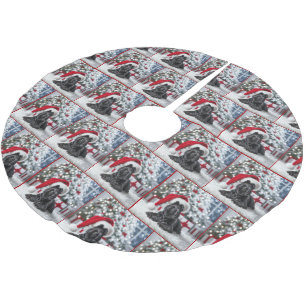 Jul Scottish Terrier med Santa Hat Julgransmatta Borstad Polyester