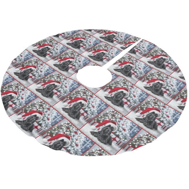 Jul Scottish Terrier med Santa Hat Julgransmatta Borstad Polyester (Vinklad)