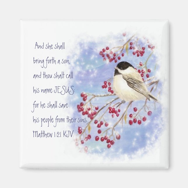 Jul Scripture Chickadee Snowy Berry Magnet (Framsidan)