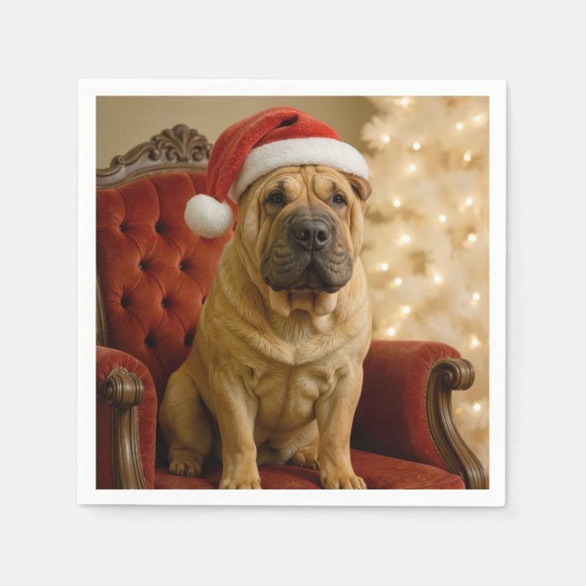 Jul Shar-Pei Hund Med Tomtehatt Pappersservett (Framsidan)