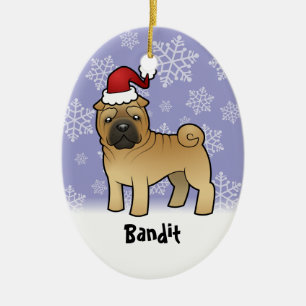 Jul Shar Pei (lägg till dina sällskapsdjur namn) Julgransprydnad Keramik