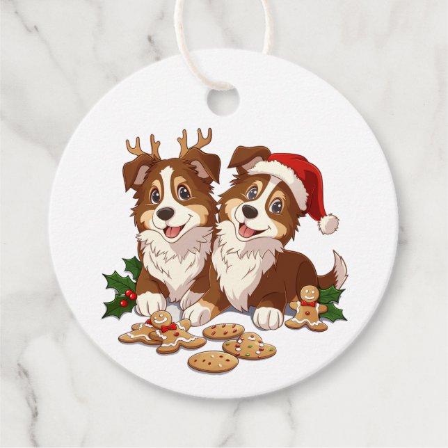 Jul Shetland Sheephund Gåvor Etiketter (Framsida)