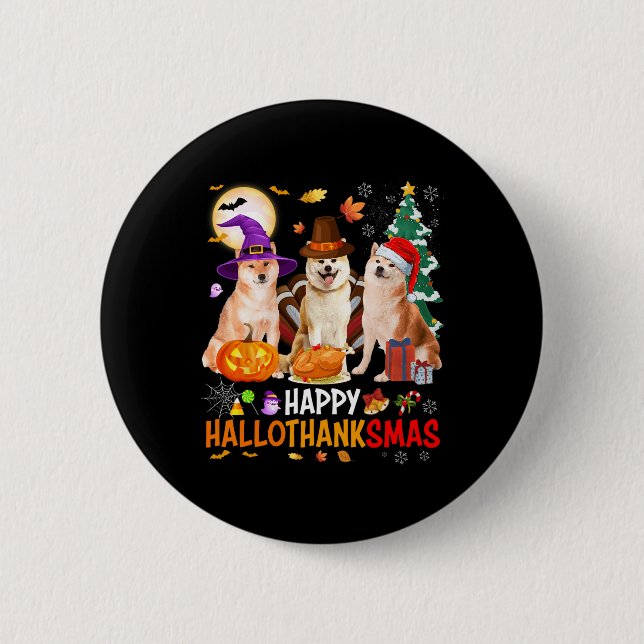 Jul Shi Inu Tomte Halloween Glad Hallothank Knapp (Framsida)