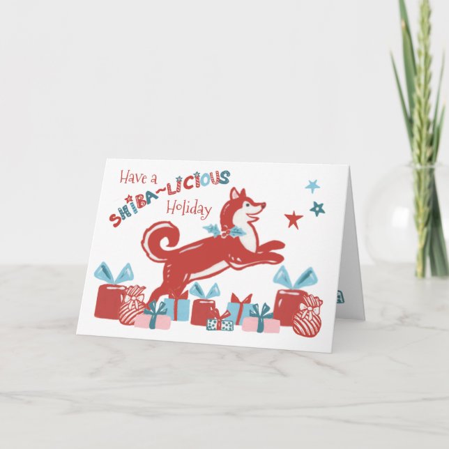 Jul Shiba Inu Hund Helgdag Joy Modern Retro Helgkort (Framsida)