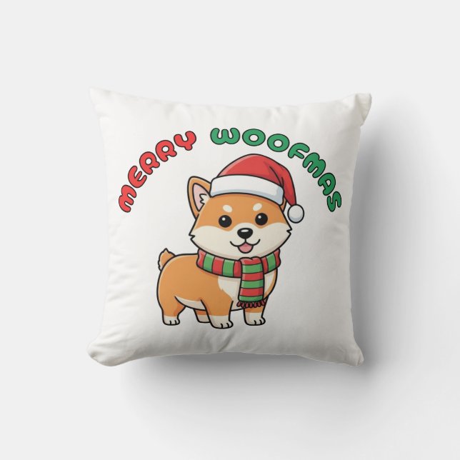 Jul Shiba Inu Pillow: Merry Woofmas Kudde (Framsida)