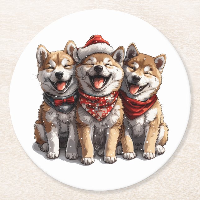 jul Shiba Inu Santa Hundar Underlägg Papper Rund (Framsidan)