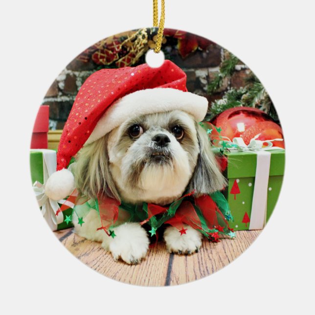 Jul - Shih Tzu - Gizmo Julgransprydnad Keramik (Framsidan)