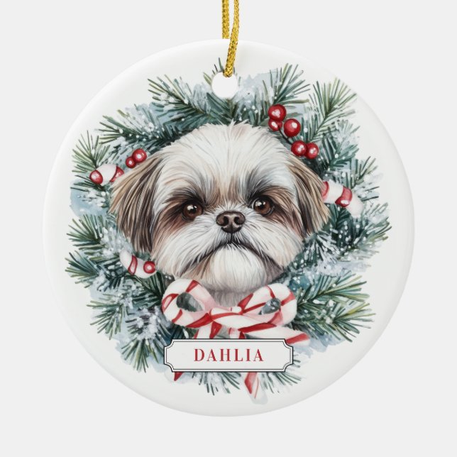Jul Shih Tzu Hund Ceramic Circle Ornament (Framsidan)