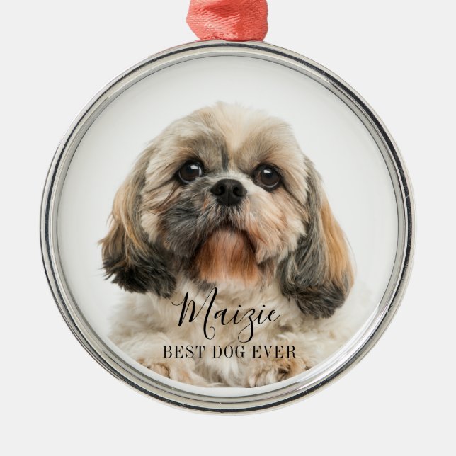 Jul Shih Tzu Hund Personlig Pet Photo Julgransprydnad Metall (Framsidan)