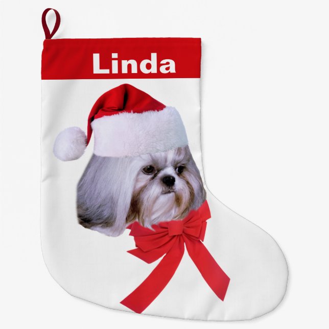 Jul Shih Tzu hund, Santa hatt, anpassade Stor Julstrumpa (Framsidan)