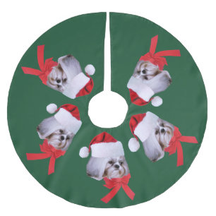 Jul Shih Tzu hund, Santa hatt Julgransmatta Borstad Polyester