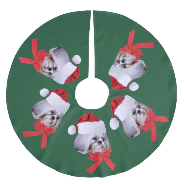 Jul Shih Tzu hund, Santa hatt Julgransmatta Borstad Polyester (Framsidan)