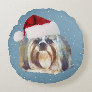 Jul Shih Tzu hund, Santa hatt Rund Kudde