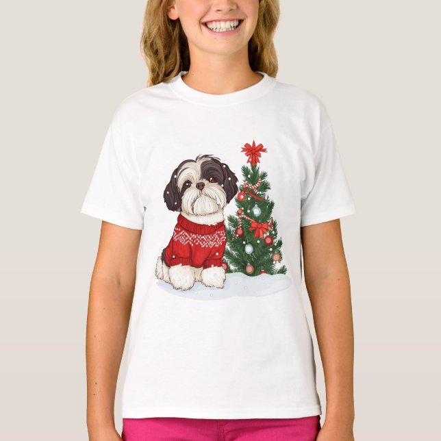 Jul Shih Tzu Hund T Shirt (Framsida)