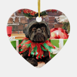 Jul - Shih Tzu - lilja Julgransprydnad Keramik