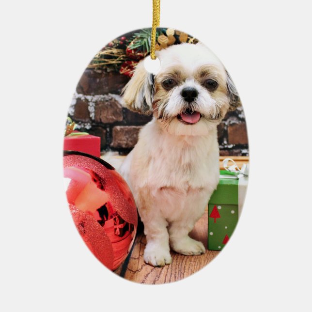 Jul - Shih Tzu - Marley Julgransprydnad Keramik (Framsidan)