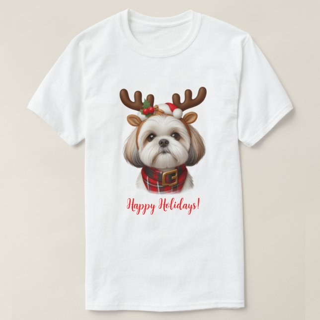 jul Shih Tzu Reindeer T Shirt (Design framsida)