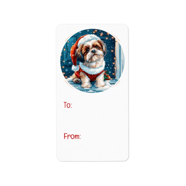 Jul Shih Tzu Santa Hund Adressetikett (Framsidan)